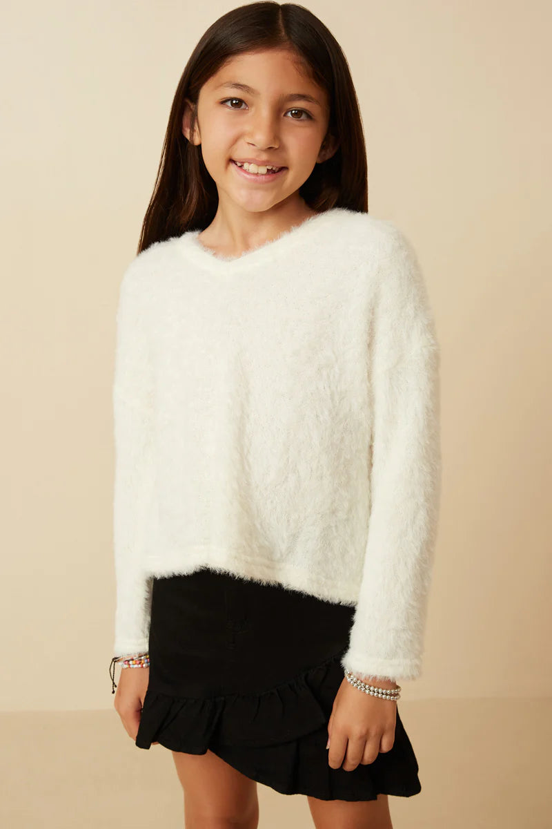 Ivory Mohair V Neck Sweater Top