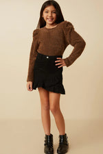 Checkered Mohair Accent Shoulder Knit Top