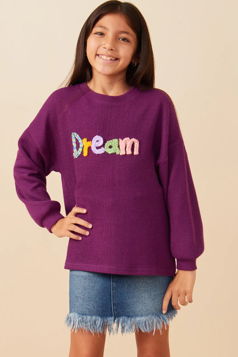 Handknit Pop Up Dream Verbiage Ribbed Knit Top