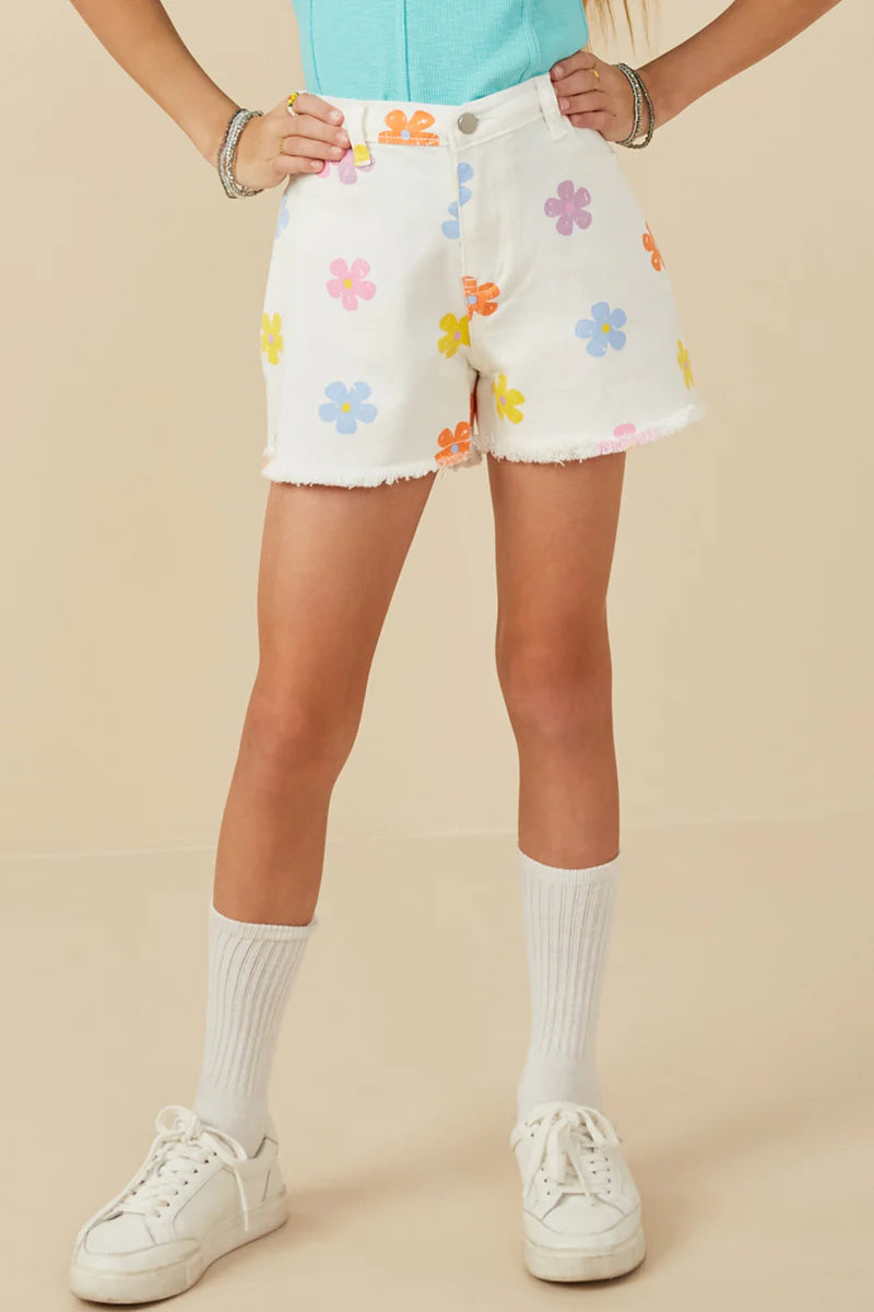 Colorful Floral Print Denim Shorts
