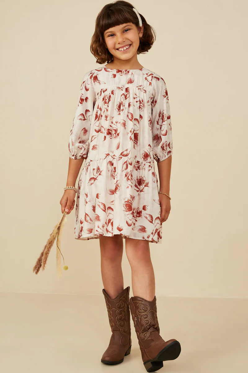 Antique Floral Print Tiered Dress