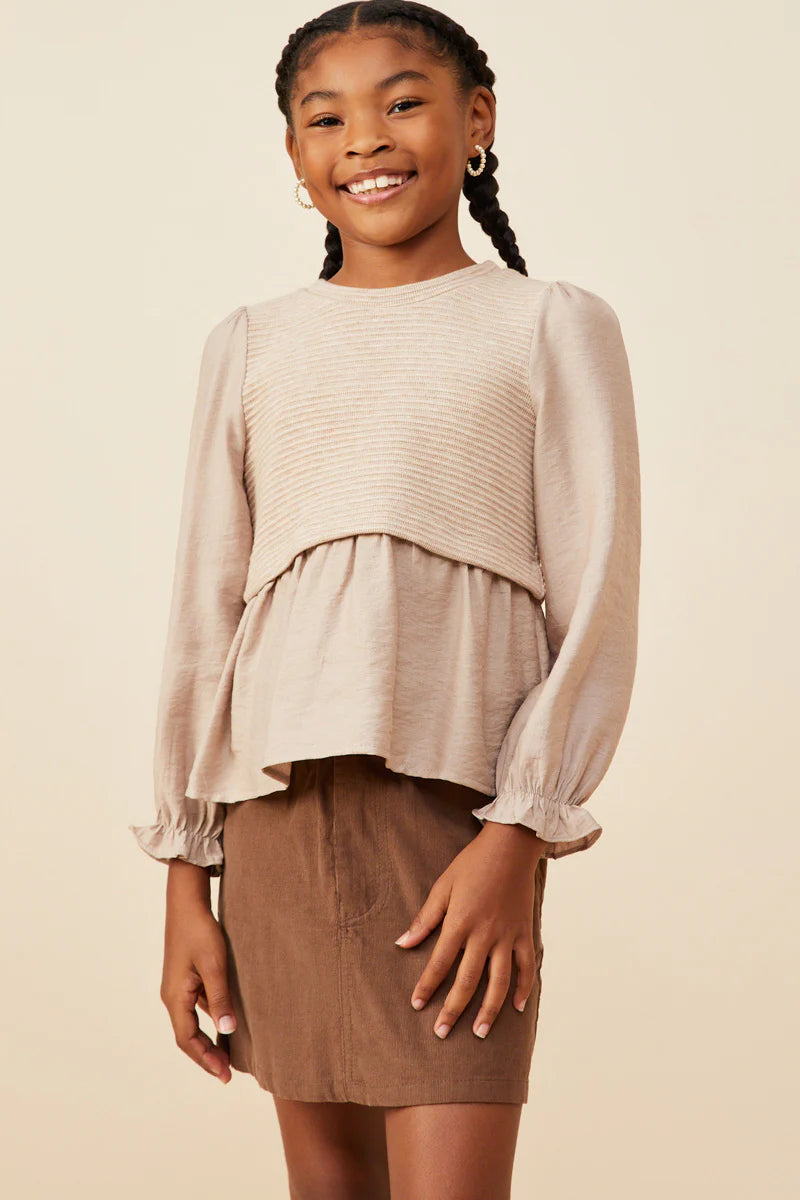 Mix Media Ribbed Knit Twofer Top