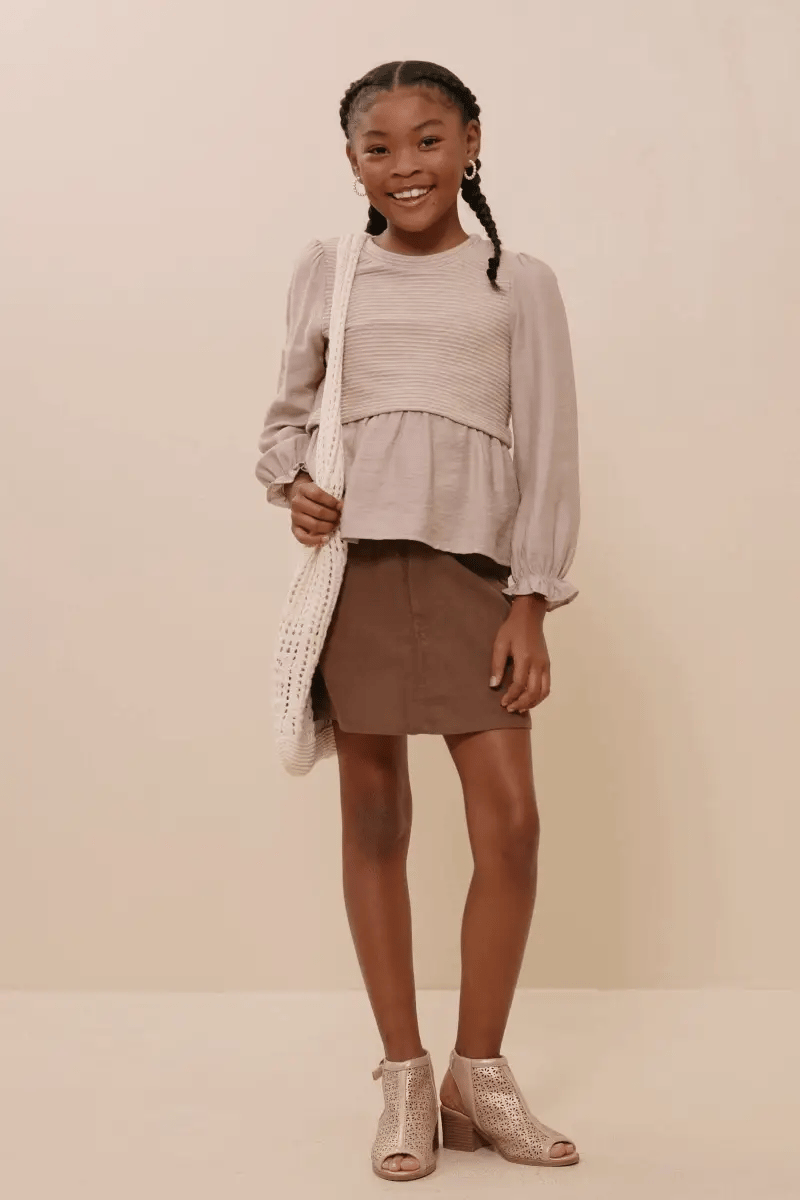 Mix Media Ribbed Knit Twofer Top
