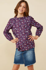 Floral Print Scalloped Ruffle Twill Top