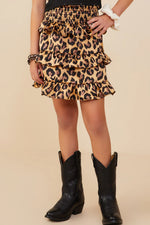 Smocked Waist Tiered Leopard Skirt