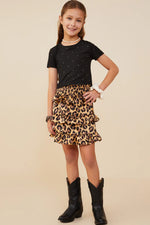 Smocked Waist Tiered Leopard Skirt