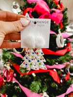 Christmas Tree & Pom Pom Earrings White