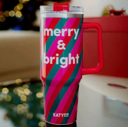 KATYDID MERRY & BRIGHT CHRISTMAS COFFEE TUMBLER