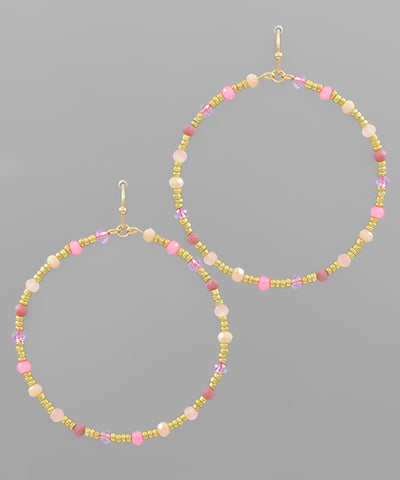 Pink Beads Glass Circle Earrings