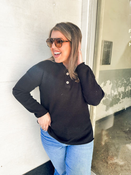 Everyday Favorite Henley Top- Black