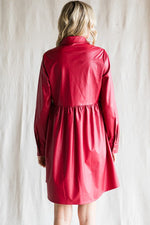 Riley Babydoll Leather Dress - Cranberry