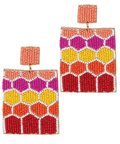 Red Orange Color Crush Honeycomb Earrings