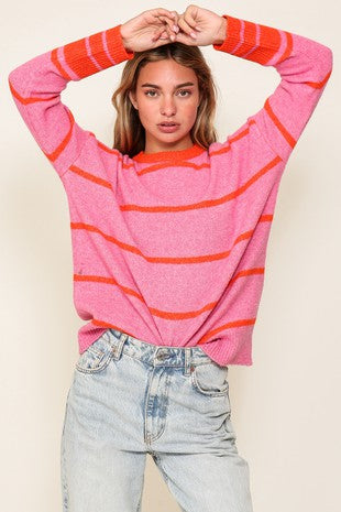 What You Need Striped Sweater- Pink