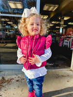Pink Puffer Vest with Shoulder Ruffle