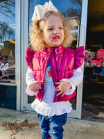 Pink Puffer Vest with Shoulder Ruffle