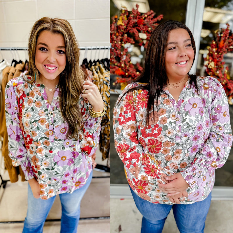 Small-3X - Fall Florals Lavender blouse