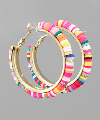 Color Rubber Beads Hoops - Pink