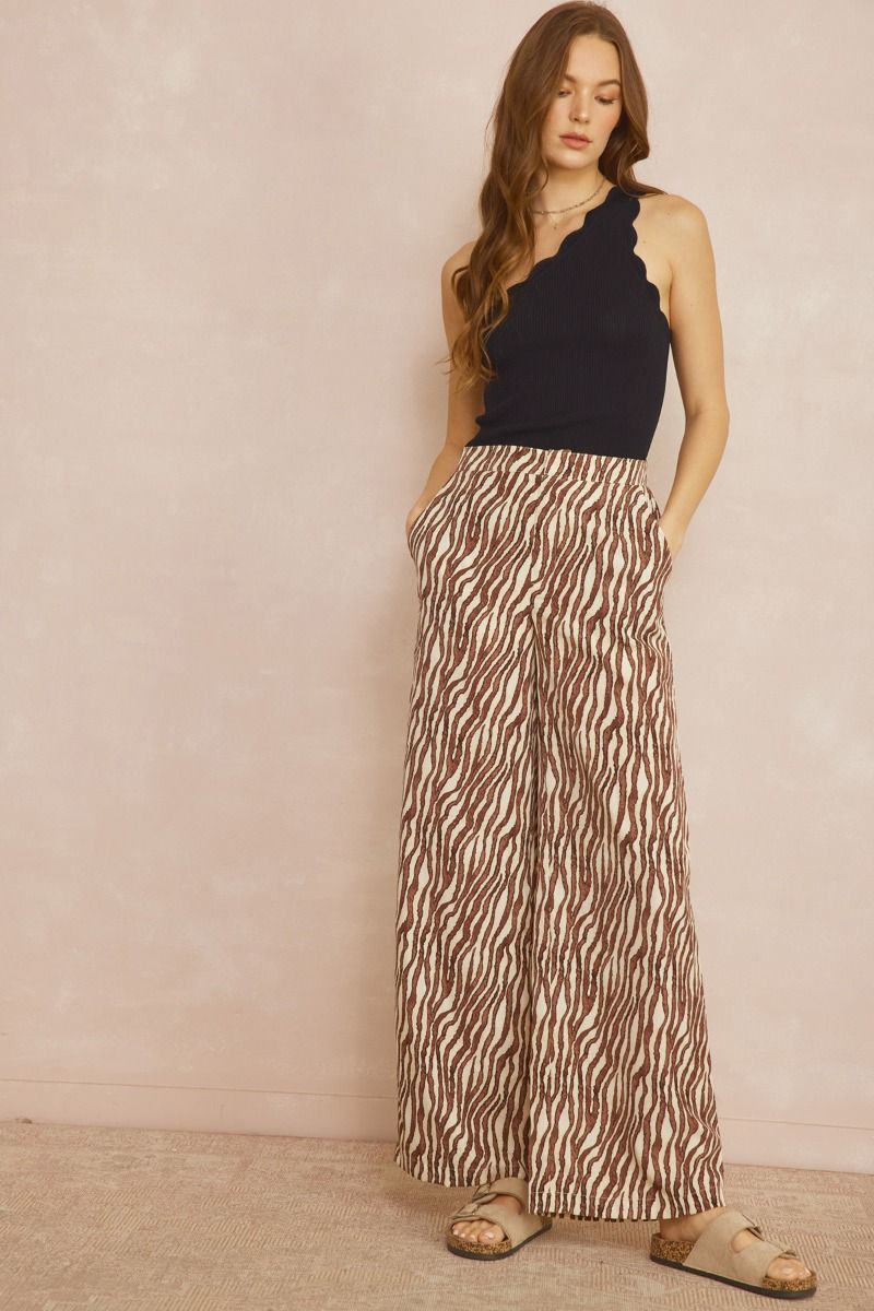 Taking Notes High Waisted Pant- Brown
