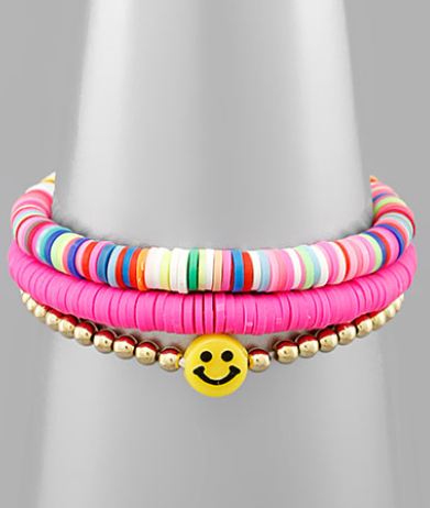 Rubber & Smile Metal Beads Bracelet - Hot Pink