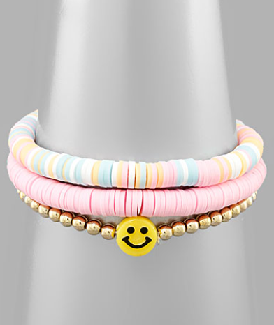 Rubber & Smile Metal Beads Bracelet - Pink