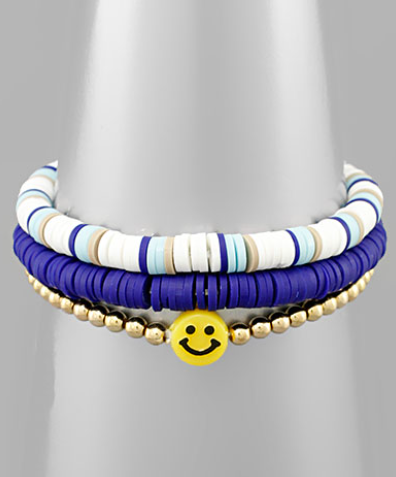 Rubber & Smile Metal Beads Bracelet - Navy