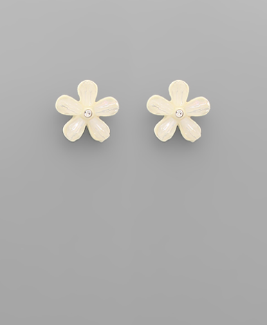 Bead Color Flower Earrings - White