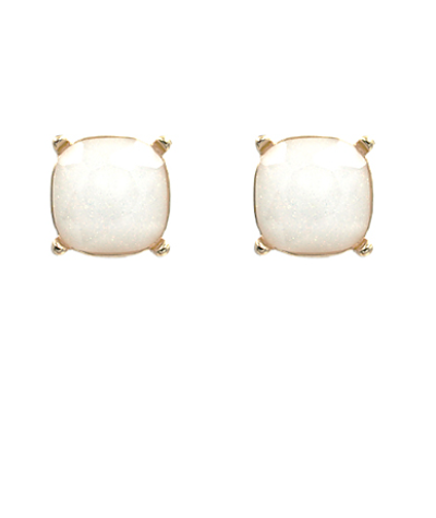 Glitter Square Stone Earrings - White