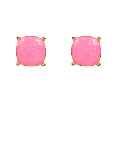 Glitter Square Stone Earrings - Pink