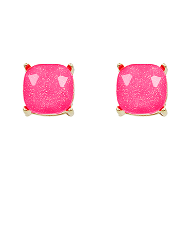 Glitter Square Stone Earrings - Neon Pink