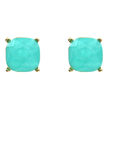 Glitter Square Stone Earrings - Turquoise
