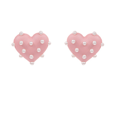 Pearl & Color Coating Heart Earrings - Lt Pink