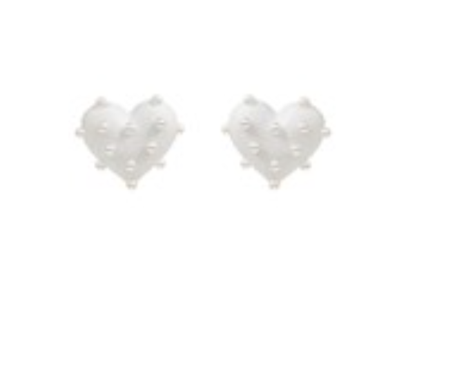 Pearl & Color Coating Heart Earrings - White