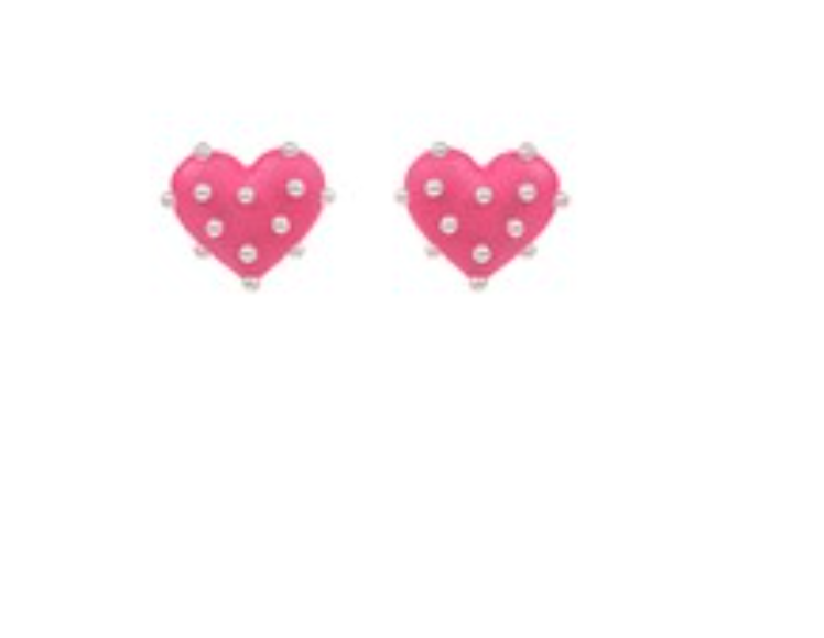 Pearl & Color Coating Heart Earrings - Hot Pink