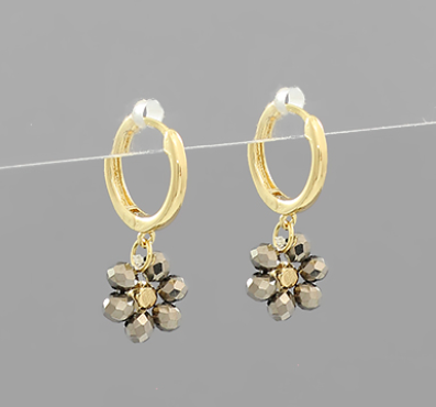 Flower Dangle Huggie hoops - Hematite