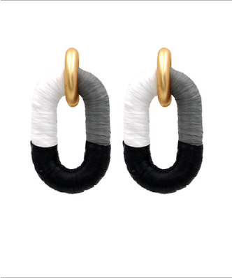 Raffia Wrapped Oval Link Earrings - Black