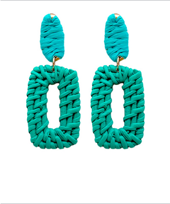 Summer Rattan Statement Earrings - Turquoise