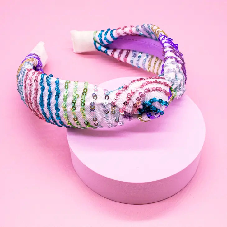 Rainbow Confetti Sequin Knot Headband