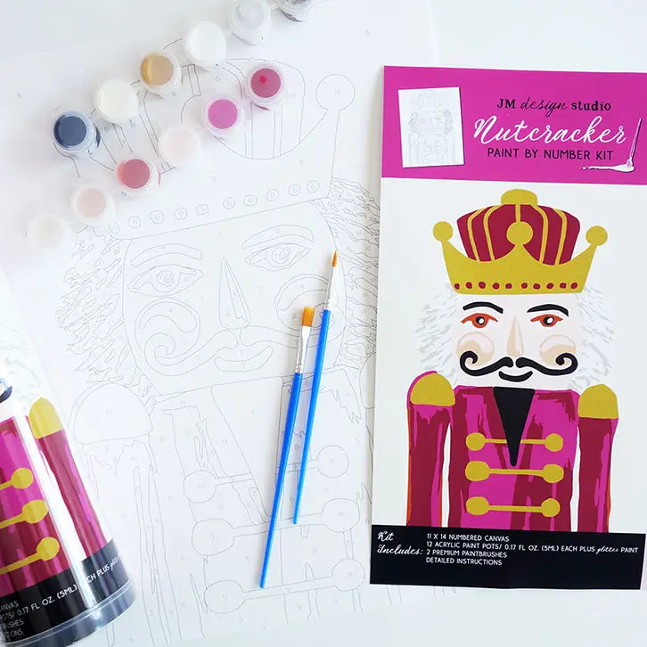 Nutcracker Paint By Number Kit with Glitter Paint Red Hues