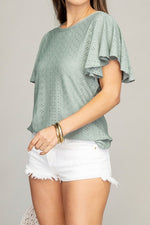 OE: Embroidered eyelet top with wing sleeve