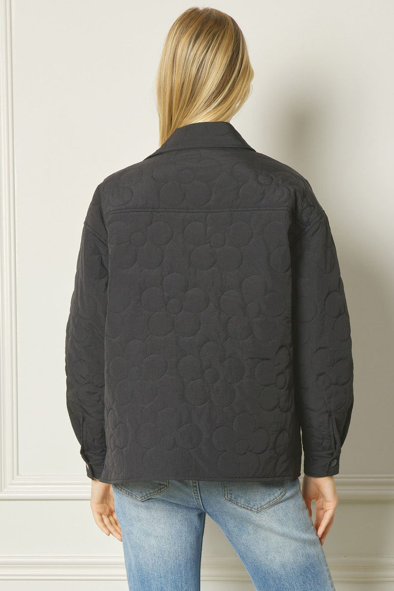 Floral Embroidered Puffy Jacket - Black