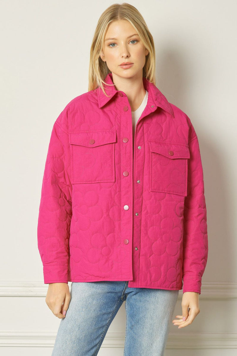 Floral Embroidered Puffy Jacket - Pink