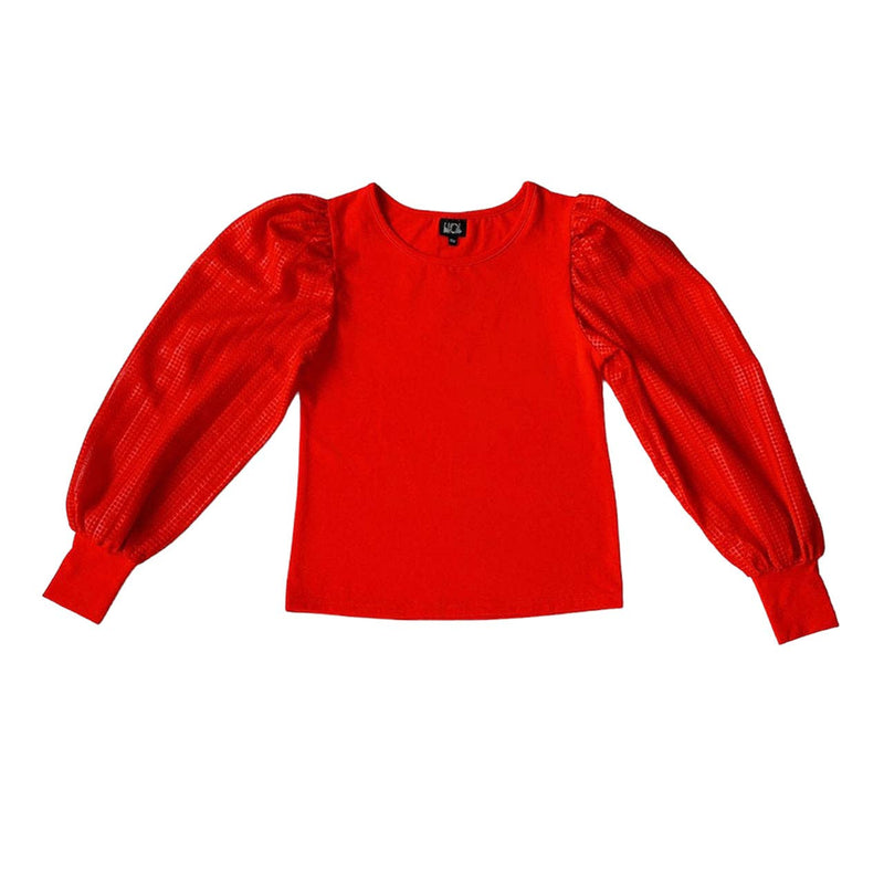 Red Textured Sleeve Top - Tween