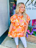Plus All for Top Floral Flutter Sleeve Top