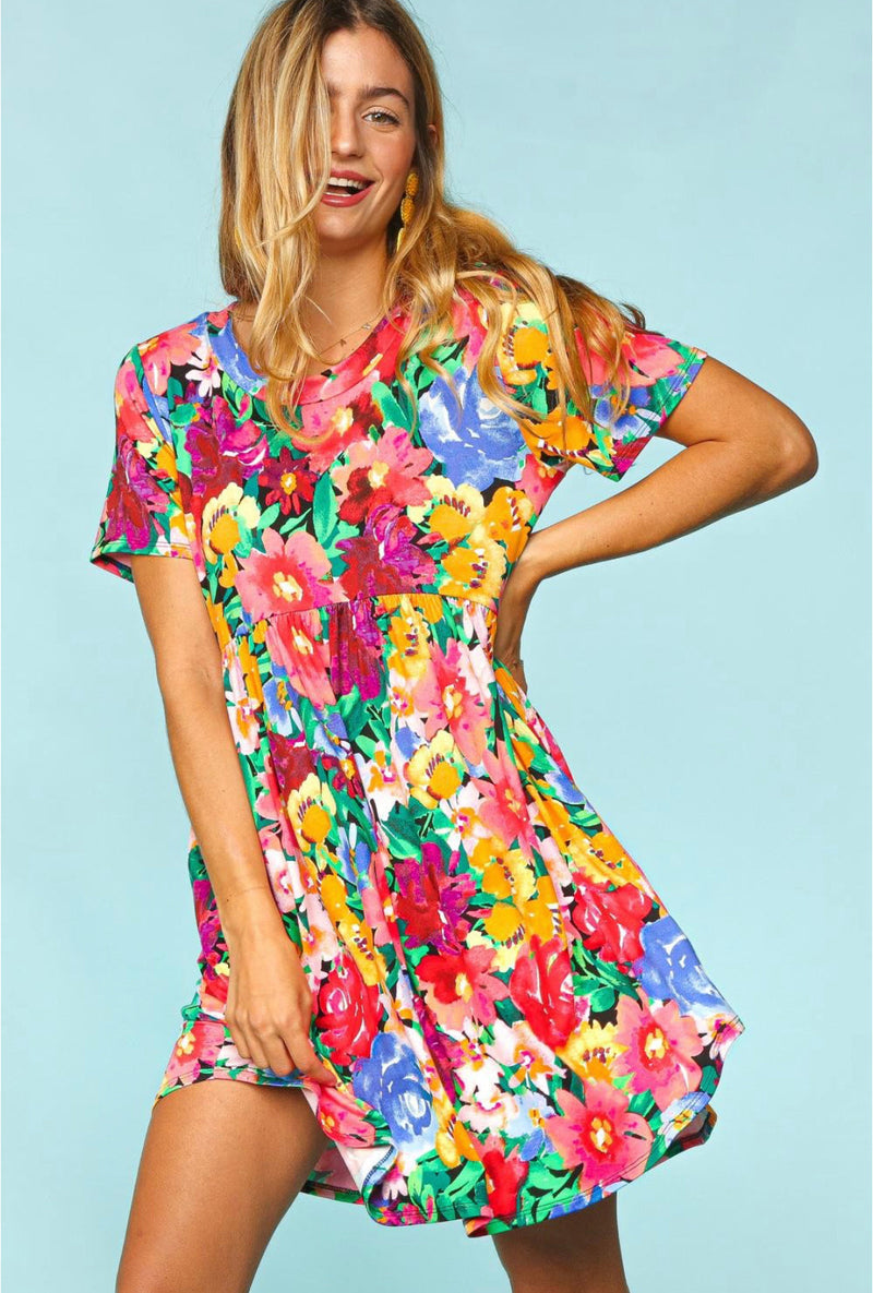 FULL RUN: FLORAL FIT AND FLARE WITH SIDE POCKET DRESS Small - 3X