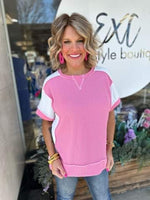 Pink Color Block Ribbed Top