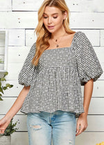 On the Move Gingham Babydoll Top