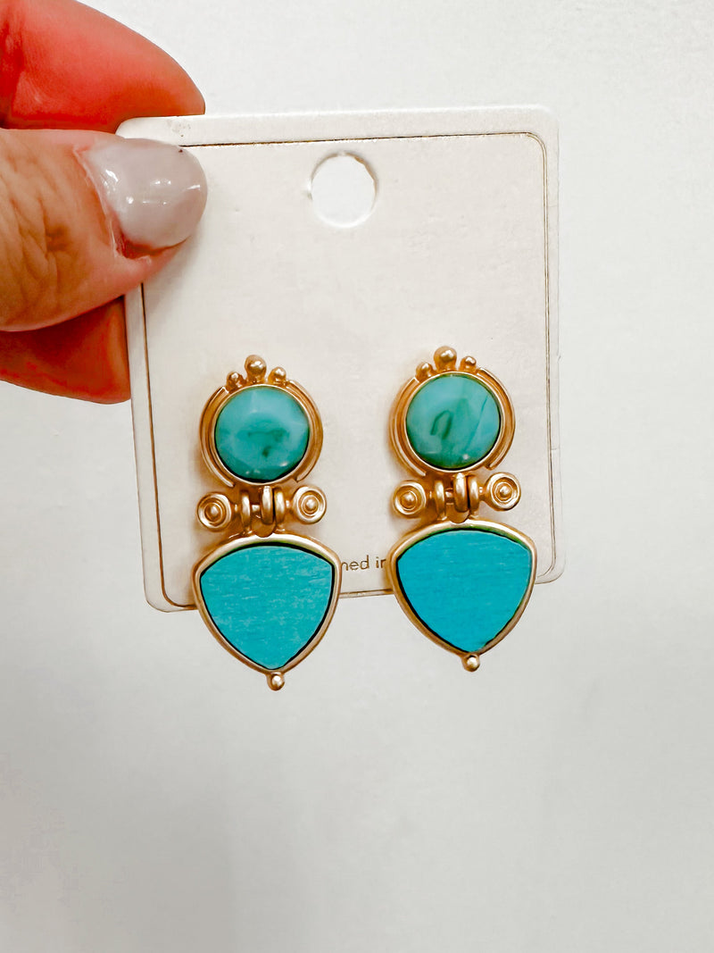 Turquoise/Gold Stud Earring