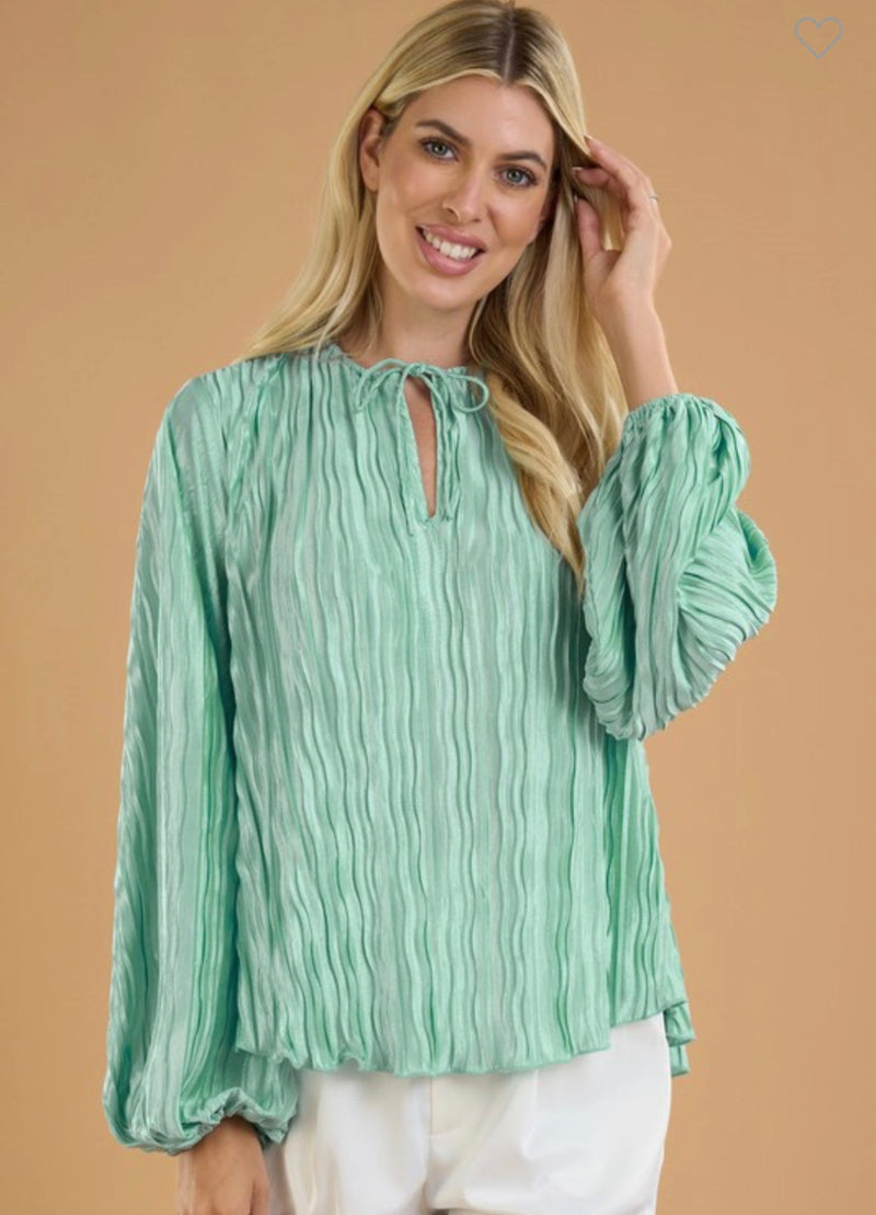DEAL Sweet Gesture Pleated Top - Mint