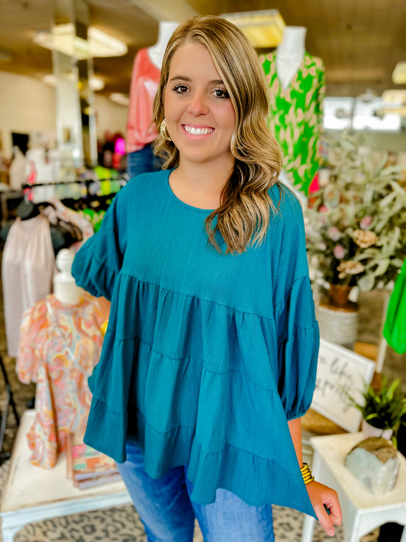 Well Rooted Tiered Top- Teal