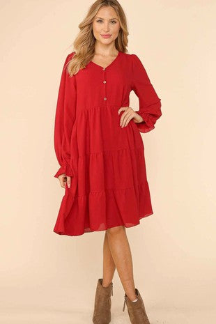 Plus Red Tiered Dress
